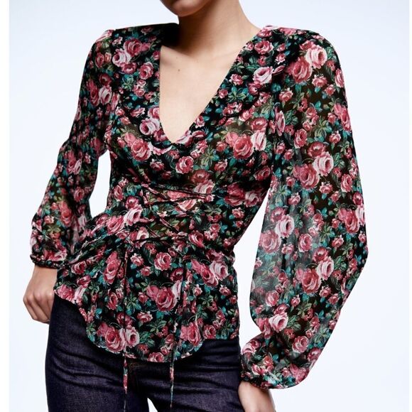 NWT Zara Floral Print Blouse - Picture 1 of 10